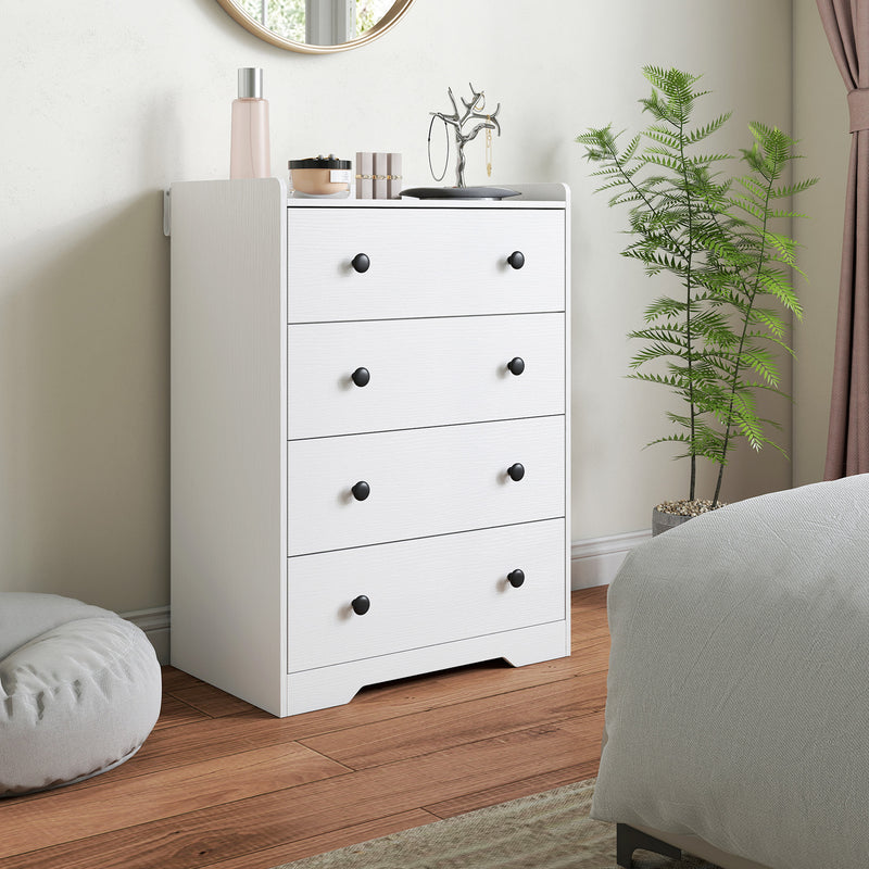 Slim Chest of Drawers for Small Bedrooms with Open Shelf and 4 Deep Drawers