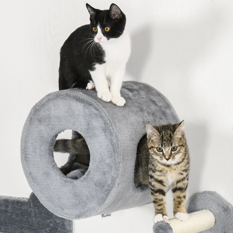 Wall Mounted Cat Tree Set with Steps Perch and House Ideal for Climbing and Play Grey