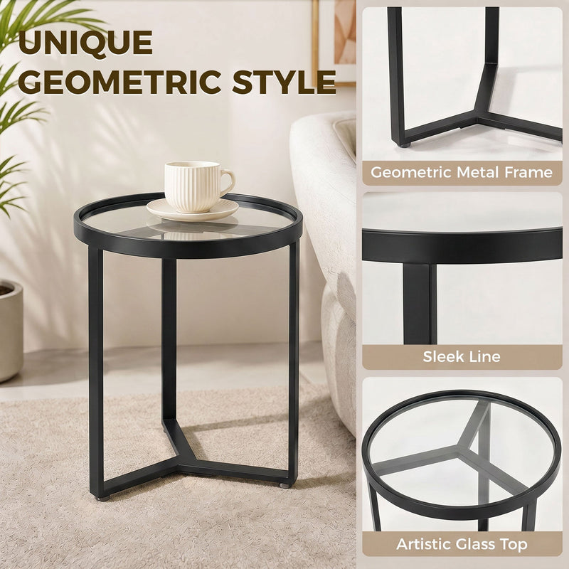 Side Table for Small Spaces with Easy Clean Glass Top
