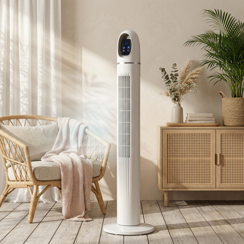 Tower Fan with Quiet Sleep Mode and Remote Control for Bedroom or Living Room White