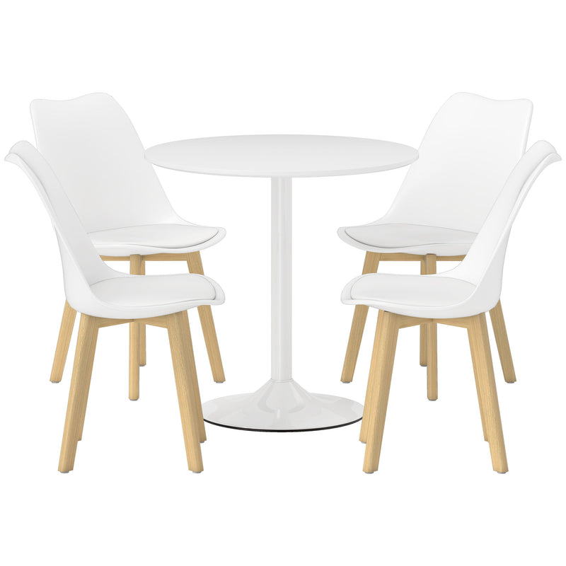 Five Piece White Modern Dining Set With Table And Chairs For Kitchen Or Dining Room
