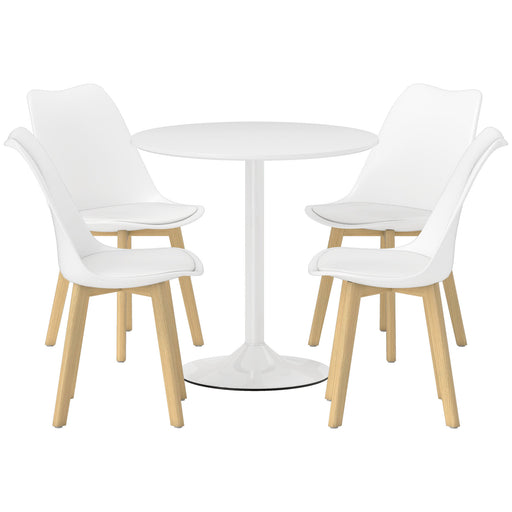 Five Piece White Modern Dining Set With Table And Chairs For Kitchen Or Dining Room