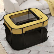 Foldable Dog Playpen with Storage Bag and Ground Stakes for Indoor and Outdoor Use, Yellow
