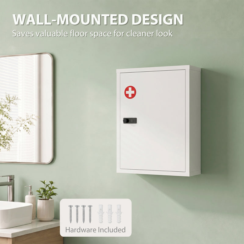 Locking Medicine Cabinet with Combination Code for Safe Organised Storage White Red