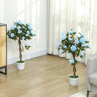 Set of 2 Artificial White Rose Plants in Pot 90cm for Indoor Outdoor Decor by Outsunny