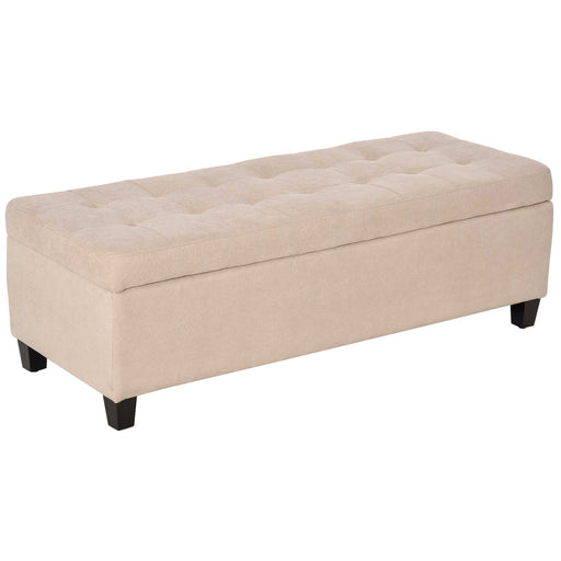 Linen Storage Ottoman Bench With Padded Seat and Hinged Lid For Bedroom Use, Beige
