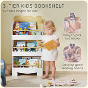 3 Tier Kids Bookshelf With Bear Design Space Saving Bookcase For Bedroom Or Playroom White AOSOM