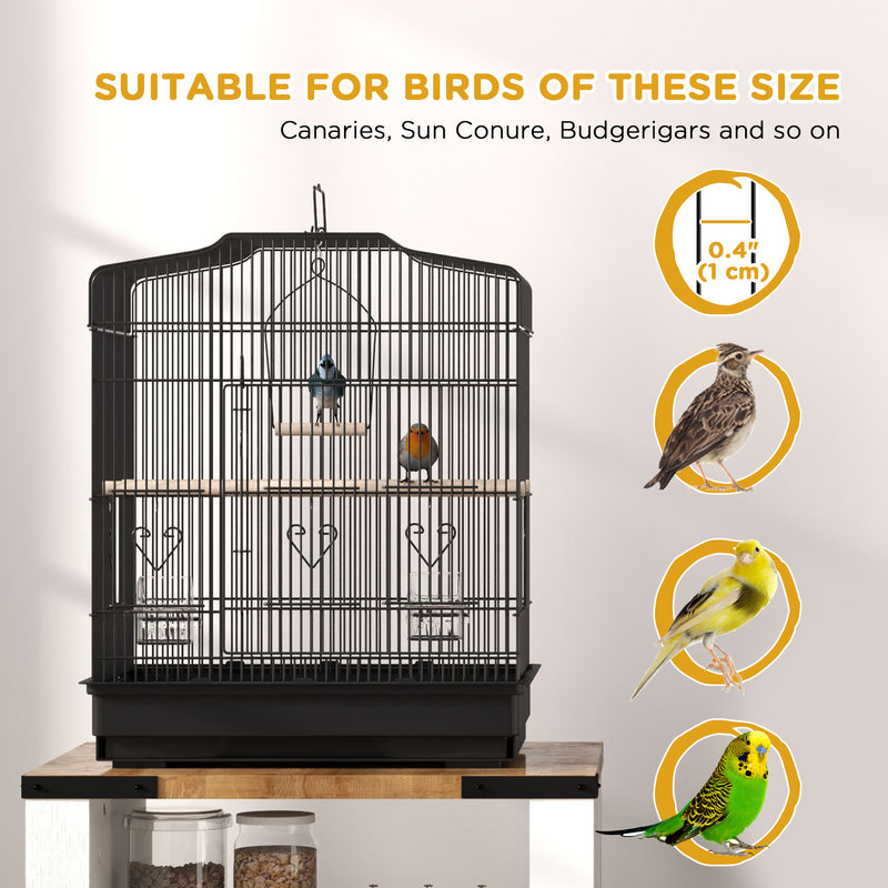 Large Metal Bird Cage with Perches Food Bowls and Swing for Budgies and Parakeets Black by PawHut