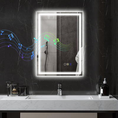 Silver LED Bathroom Mirror 50 x 70 cm with Bluetooth and Anti-Fog Function