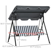 Grey 3 Seater Garden Swing Chair with Cushions and Adjustable Canopy for Outdoor Use
