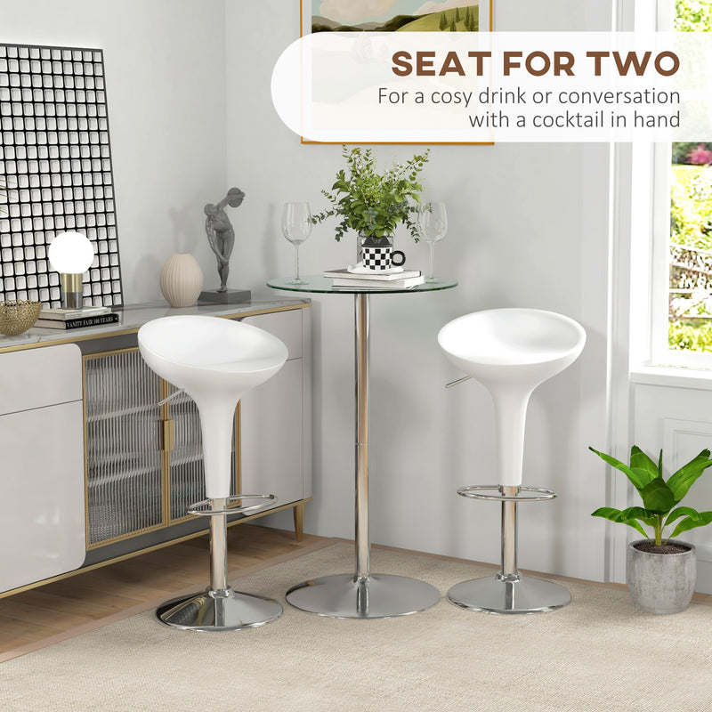 Round Glass Bar Table for 2 with Steel Base Ideal for Home Kitchen or Bistro Use Clear