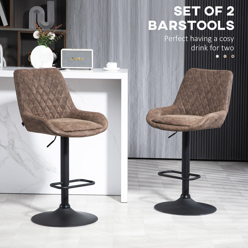Set of 2 Retro Bar Stools with Adjustable Height and Footrest for Kitchen Island Brown