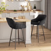 Set of 2 Velvet Bar Stools with Backrest for Kitchen Island or Breakfast Bar Grey