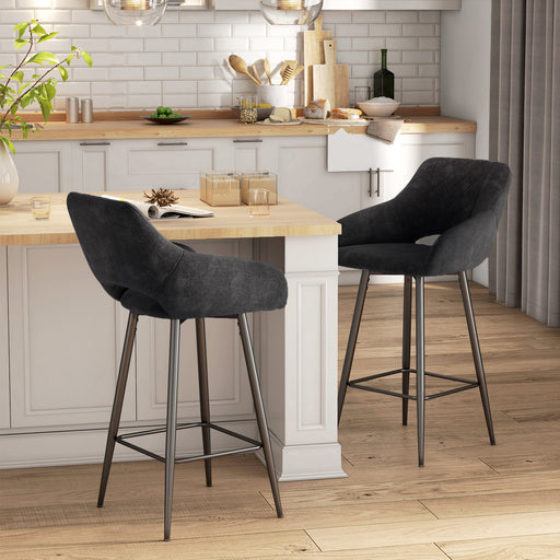 Set of 2 Velvet Bar Stools with Backrest for Kitchen Island or Breakfast Bar Grey
