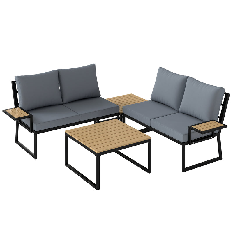 4-Piece Modular Garden Sofa Set with 12cm Back Cushions and Nesting Tables — Teak, Grey or Black