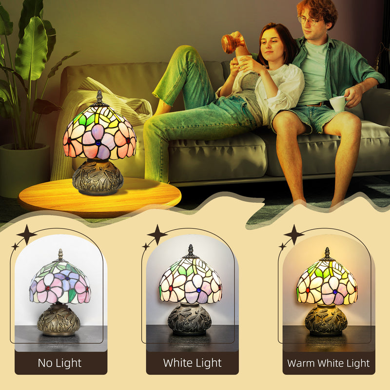 Tiffany Style Table Lamp with Dragonfly Base Handcrafted Stained Glass for Bedroom Pink