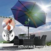 Blue 2.7m Garden Parasol with 24 LED Lights UV Protection Outdoor Shade by Outsunny