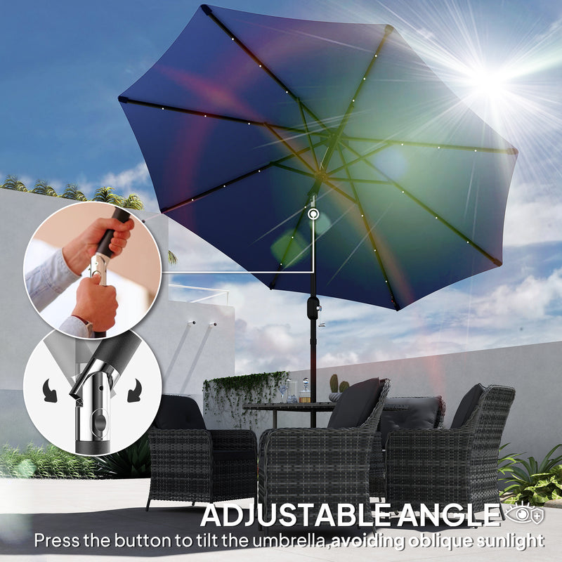 Blue 2.7m Garden Parasol with 24 LED Lights UV Protection Outdoor Shade by Outsunny