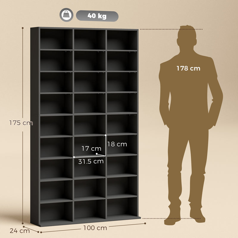 Tall Slim Media Storage Shelf with Adjustable Shelves for CDs DVDs Blu-rays