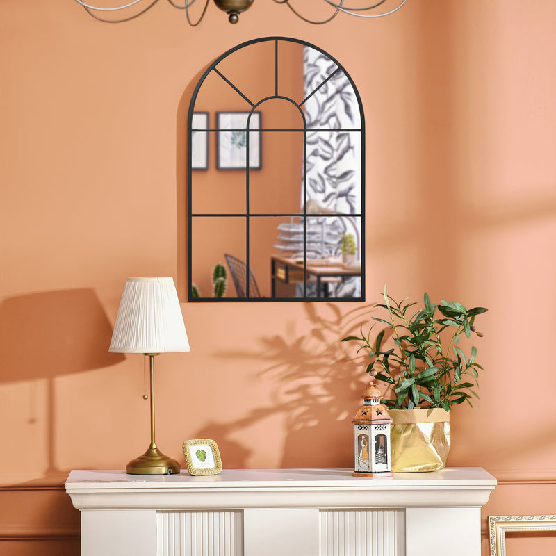 Arched Wall Mirror 91 x 60 cm With Window Design For Living Room Or Bedroom Black