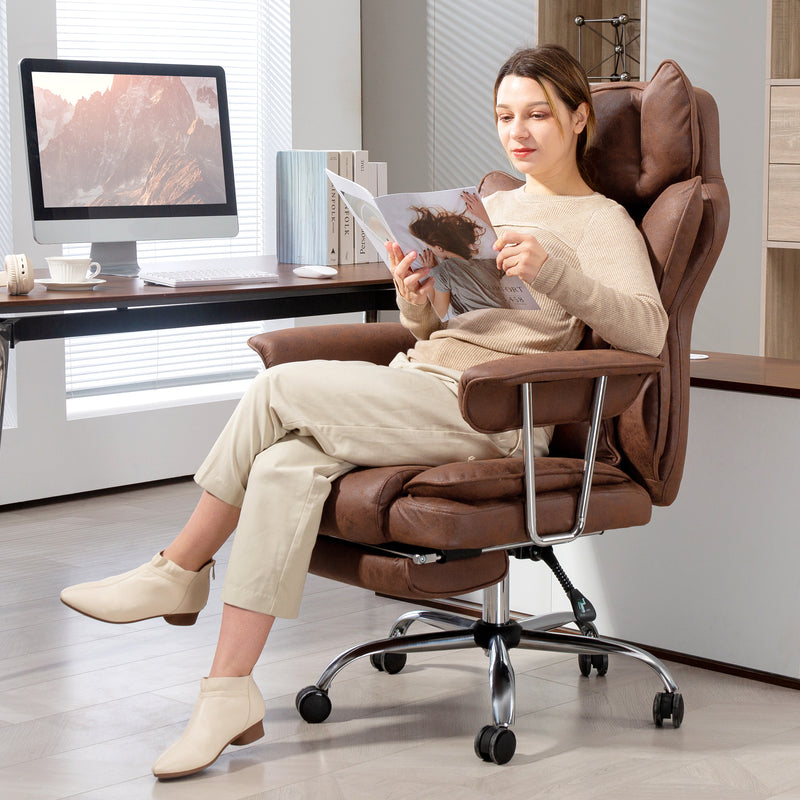 Dark Brown Reclining Office Chair With Lumbar Support Ideal For All Day Comfort