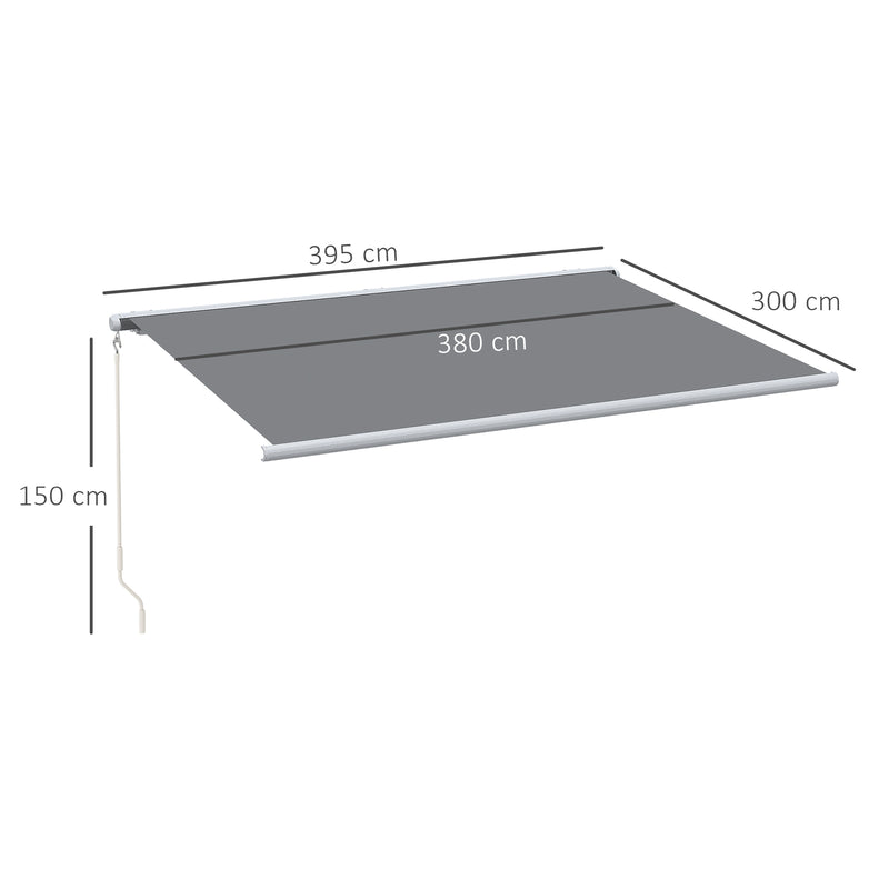 Grey 4x3m Retractable Electric Manual Awning With LED Lights And Remote For Patio