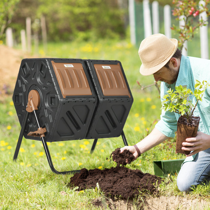 130L Dual Chamber Tumbling Composter for Efficient Waste Recycling by Outsunny