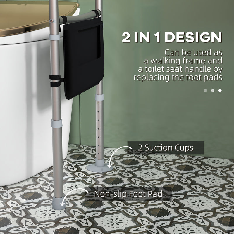 Adjustable Toilet Safety Frame with Armrests and Suction Cups for Elderly Support White AOSOM