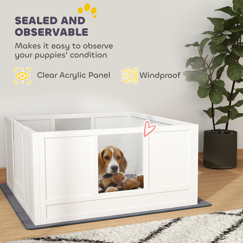 Whelping Box for Medium Dogs with Pad Adjustable Entrance and Non-slip Feet 100 x 96cm by PawHut