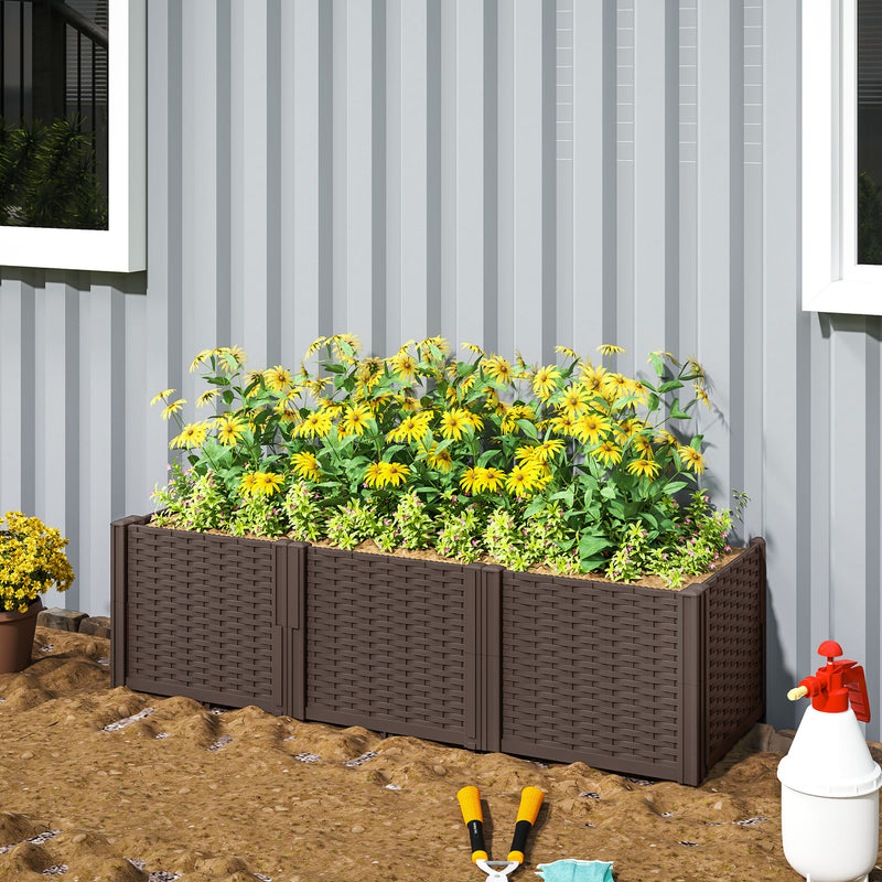 Plastic Raised Garden Bed Modular Planter Box Kit for Flowers Vegetables Herbs Brown by Outsunny
