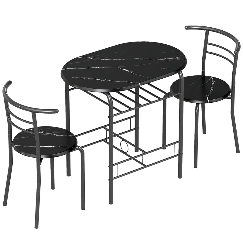 Three Piece Space Saving Dining Set with Stools Ideal for Small Kitchens Black