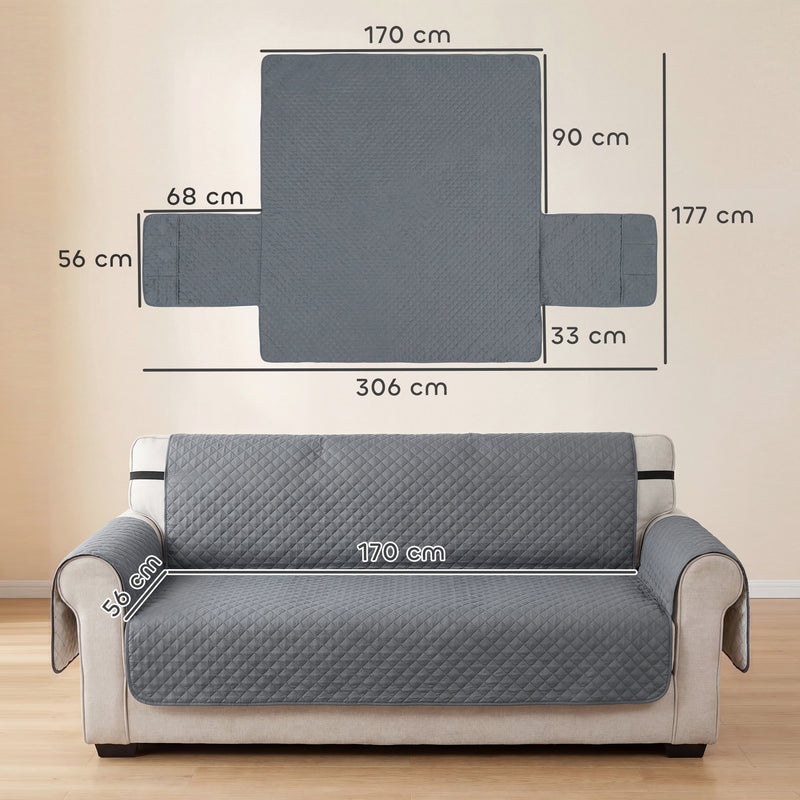 Waterproof 3 Seater Sofa Cover with Armrest Pockets for Pet and Child Protection Grey AOSOM