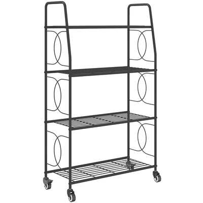 Mobile Plant Stand with 4 Shelves for Indoor or Outdoor Corner Storage Black Outsunny