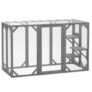 Grey Wooden Outdoor Cat House With Large Door, Platforms and Weatherproof Roof by PawHut