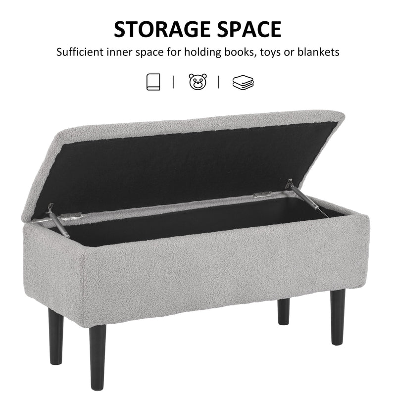 Fabric Storage Ottoman Bench With Wooden Legs For Bedroom Or Lounge 47L Capacity, Grey
