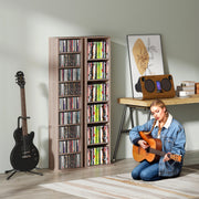 Narrow Wooden CD Storage Tower With Adjustable Shelves For Home Office Natural AOSOM