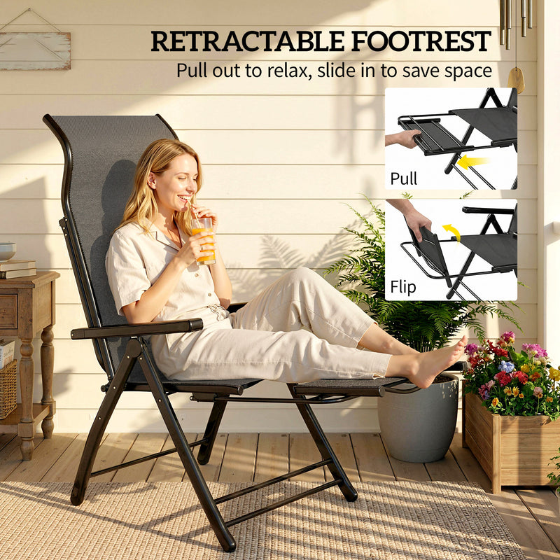 Folding Garden Recliner Chairs Set of 2 with Adjustable Back and Footrest Dark Grey Outsunny