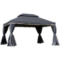 Black 3 x 4m Aluminium Garden Gazebo with Nets and Curtains by Outsunny