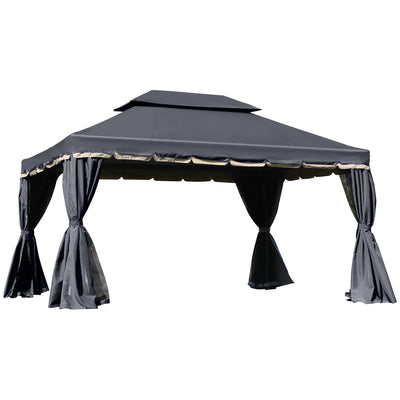 Black 3 x 4m Aluminium Garden Gazebo with Nets and Curtains by Outsunny