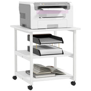 Three Tier Steel Printer Trolley with Lockable Wheels for Home Office Use, White