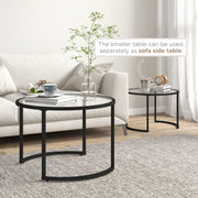 Modern Glass Nesting Coffee Tables Set of 2 Space Saving Living Room Design Black