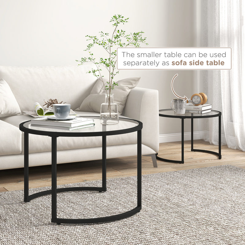 Modern Glass Nesting Coffee Tables Set of 2 Space Saving Living Room Design Black