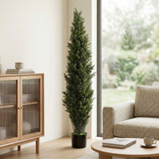 Artificial Cypress Trees Set of 2 for Tidy Low Maintenance Front Door Display Green Homcom