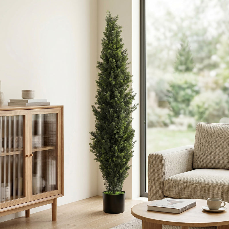 Artificial Cypress Trees Set of 2 for Tidy Low Maintenance Front Door Display Green Homcom