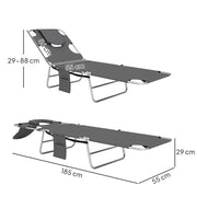 Dark Grey Folding Sun Loungers Set of 2 with Adjustable Backrest and Pillow for Garden or Beach