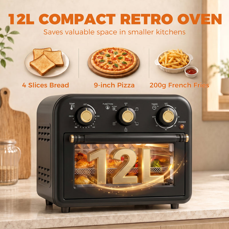 Air Fryer Oven 2-in-1 for Quick Healthy Family Meals with Easy Controls Black Gold Tone