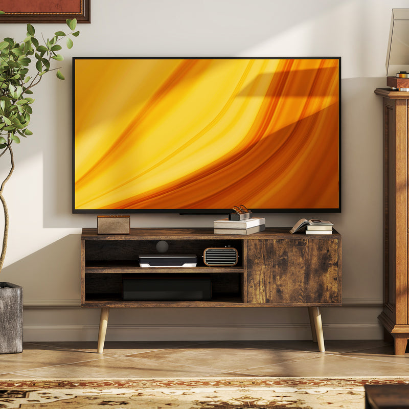 Brown TV Stand for TVs up to 55 Inches with Open Shelves and Cable Management