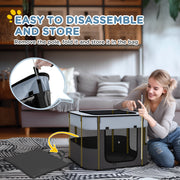 Foldable Dog Playpen with Ground Stakes and Storage Bag for Indoor and Outdoor Use Grey