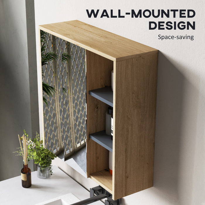 Five Shelf Mirrored Bathroom Wall Cabinet with Wood Effect Finish by HOMCOM