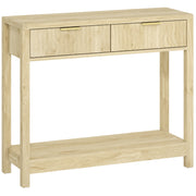 Modern Console Table with Fluted Drawers and Shelf for Hallway or Living Room, Natural Wood Finish